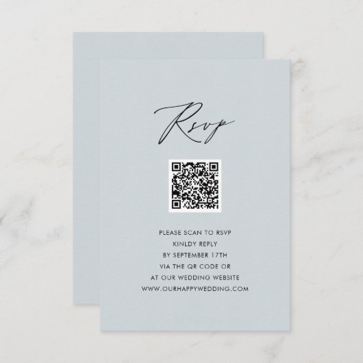 Dusty Blue Elegant Script Simple QR Wedding RSVP (Vorne/Hinten)
