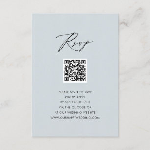 Dusty Blue Elegant Script Simple QR Wedding RSVP Begleitkarte