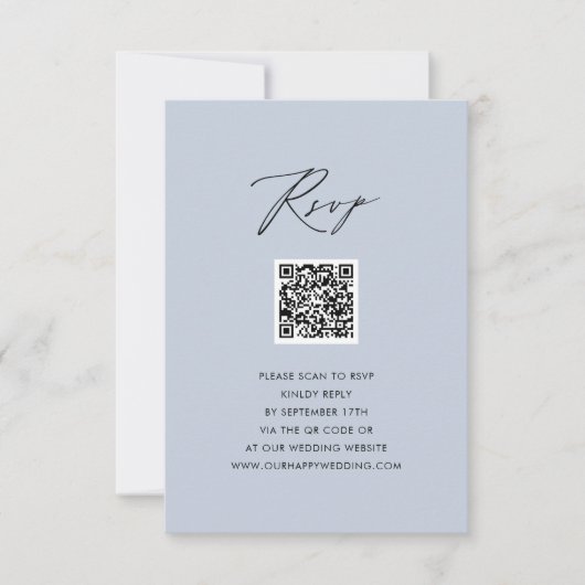 Dusty Blue Elegant Script Simple QR Wedding RSVP Karte (Vorderseite)