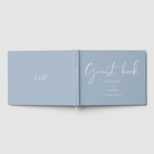 Dusty Blue Elegant Script Wedding Gästebuch (Voll)