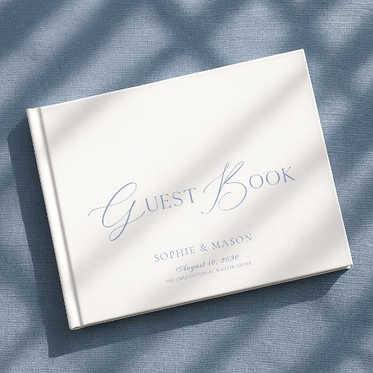 Dusty Blue Elegant Script Wedding Guest Book Gästebuch