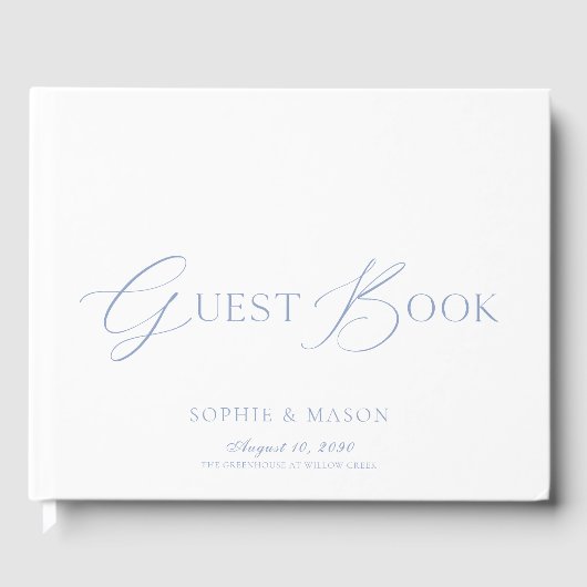 Dusty Blue Elegant Script Wedding Guest Book Gästebuch (Vorderseite)