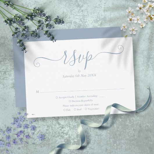 Dusty Blue Elegant Script Wedding RSVP Karte