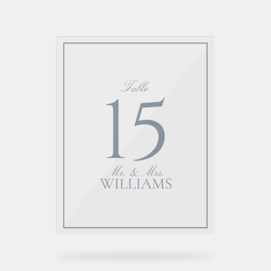 Dusty Blue Elegant Script Wedding Tischnummer Acrylschild (Vorderseite)