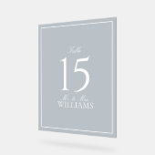 Dusty Blue Elegant Script Wedding Tischnummer Acrylschild (Winkel)