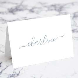 Dusty Blue Elegant Signature Name Platzkarten Tischnummer