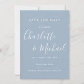 Dusty Blue Elegant Signature Script-Foto Save The Date (Vorderseite)