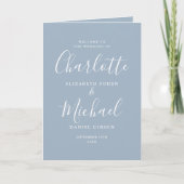 Dusty Blue Elegant Signature Script Hochzeit Programm (Vorderseite)
