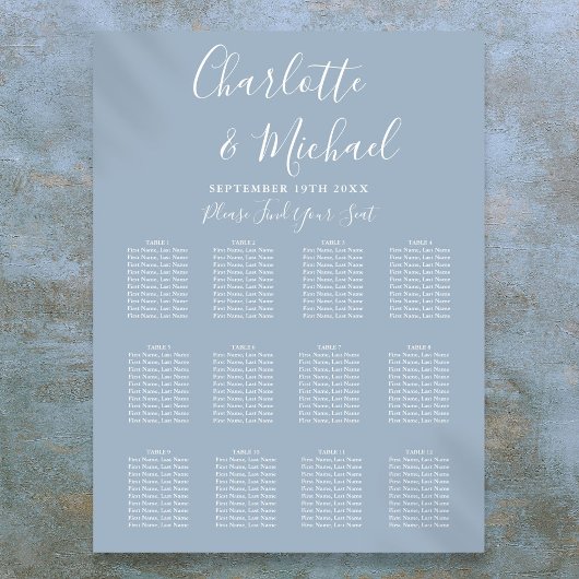 Dusty Blue Elegant Signature Wedding Seating Chart Poster