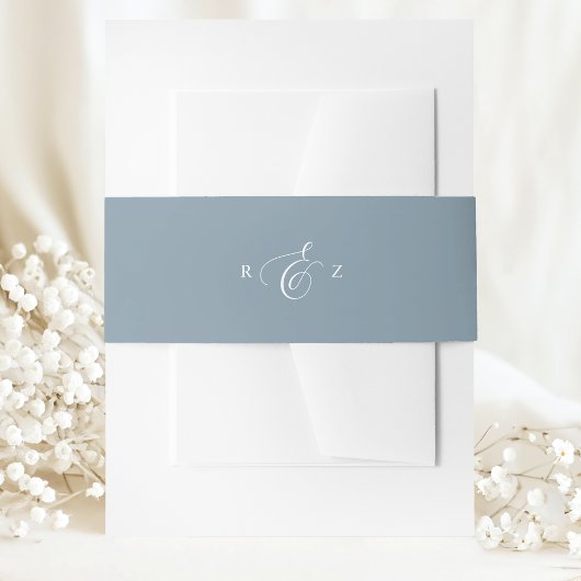 Dusty Blue Elegant Simple Monogram Wedding Einladungsbanderole