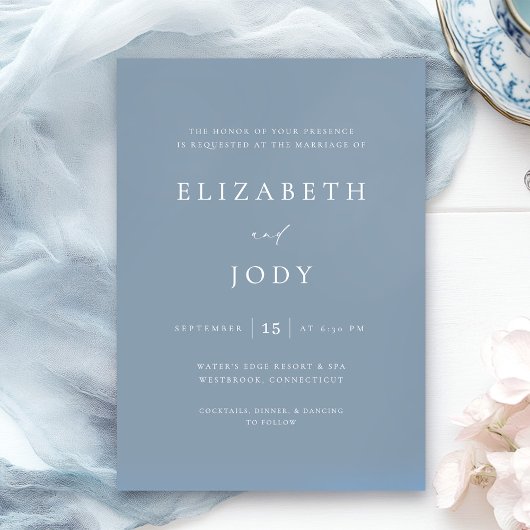Dusty Blue Elegant Simple Wedding Modern Einladung