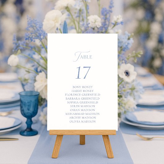 Dusty Blue Elegant Table Seating Card Einladung