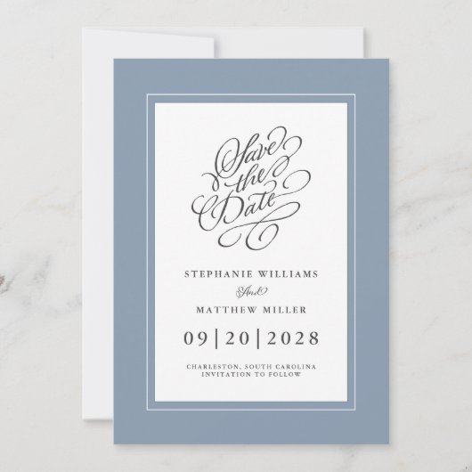 Dusty Blue Elegant Wedding Chic Trendy Script Save The Date (Vorderseite)