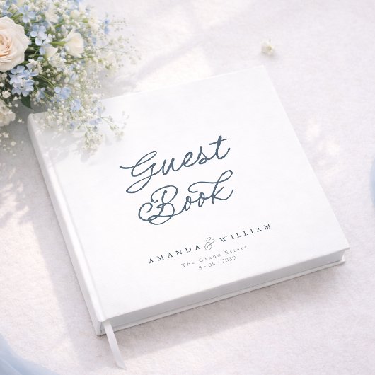 Dusty Blue Elegant Wedding Guest Book with Names Gästebuch