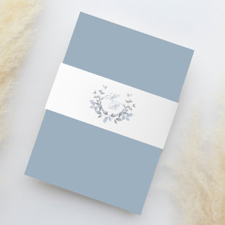Dusty Blue Elegant Wedding Monogram Einladungsbanderole