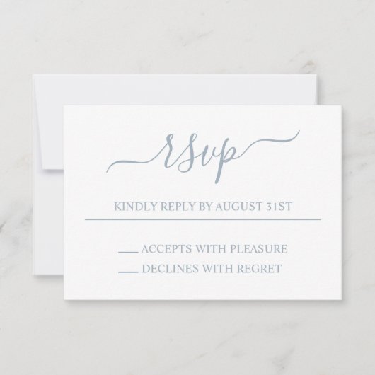 Dusty Blue Elegant Wedding RSVP Karte (Vorderseite)