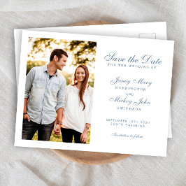 Dusty Blue Elegant Wedding Save the Date Einladungspostkarte