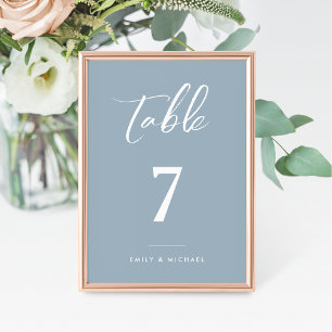 Dusty Blue Elegant Wedding Tischnummer Card