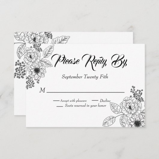 Dusty Blue Elegant White Gray Blumenherz Hochzeit Begleitkarte (Vorne/Hinten)