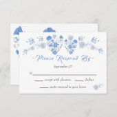 Dusty Blue Elegant White Gray Blumenherz Hochzeit Einladung (Vorne/Hinten)