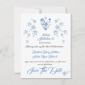 Dusty Blue Elegant White Gray Blumenherz Hochzeit Save The Date (Vorderseite)