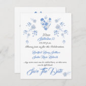 Dusty Blue Elegant White Gray Blumenherz Hochzeit Save The Date (Vorne/Hinten)
