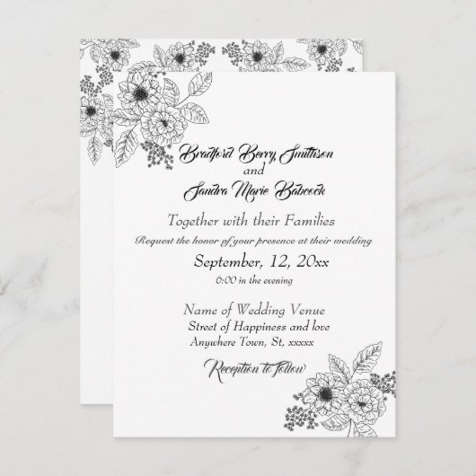 Dusty Blue Elegant White Gray Blumenherz Hochzeit Save The Date (Vorne/Hinten)