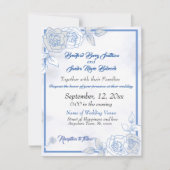 Dusty Blue Elegant White Gray Blumenherz Hochzeit Save The Date (Vorderseite)