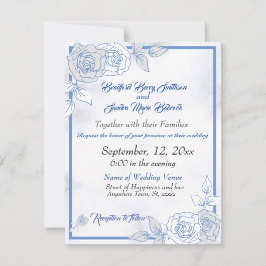 Dusty Blue Elegant White Gray Blumenherz Hochzeit Save The Date (Vorderseite)