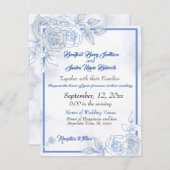 Dusty Blue Elegant White Gray Blumenherz Hochzeit Save The Date (Vorne/Hinten)