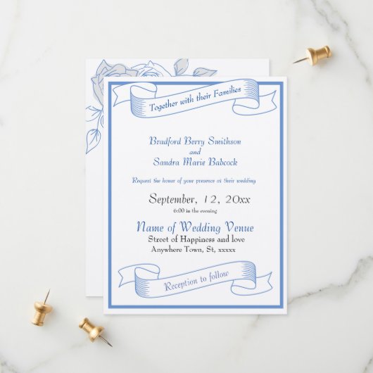 Dusty Blue Elegant White Gray Blumenherz Hochzeit Save The Date (Vorderseite/Rückseite Beispiel)