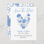 Dusty Blue Elegant White Gray Floral Heart Wedding Save The Date (Vorne/Hinten)