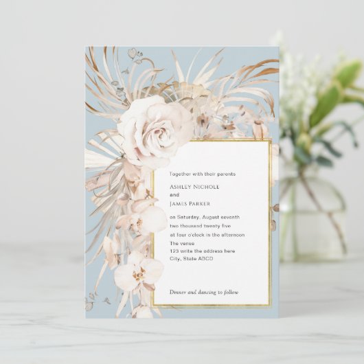 Dusty-blue-elegante Aquarellgarten Blume Einladung (Stehend Vorderseite)