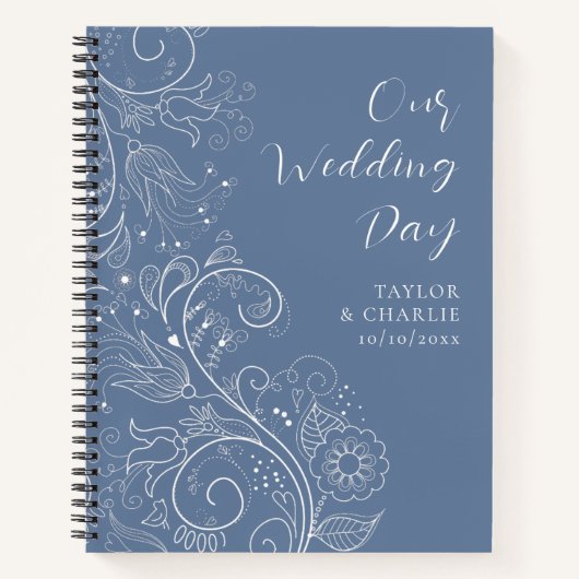 Dusty Blue Elegante Blumenhochzeit Notizblock (Vorderseite)