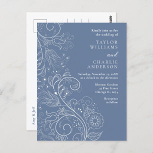 Dusty Blue Elegante Blumenhochzeit Postkarte