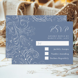 Dusty Blue Elegante Blumenhochzeit RSVP Karte