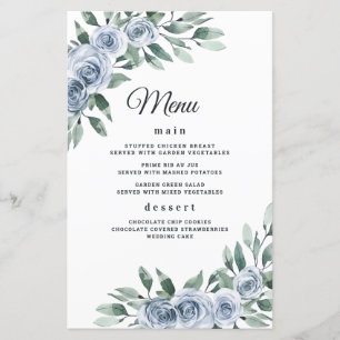 Dusty Blue Elegante Blumenkarten Boho Wedding
