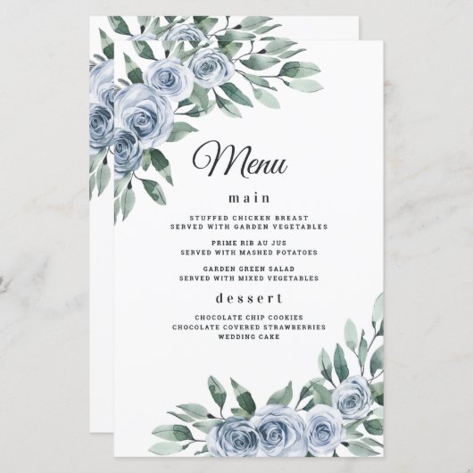 Dusty Blue Elegante Blumenkarten Boho Wedding (Vorne/Hinten)
