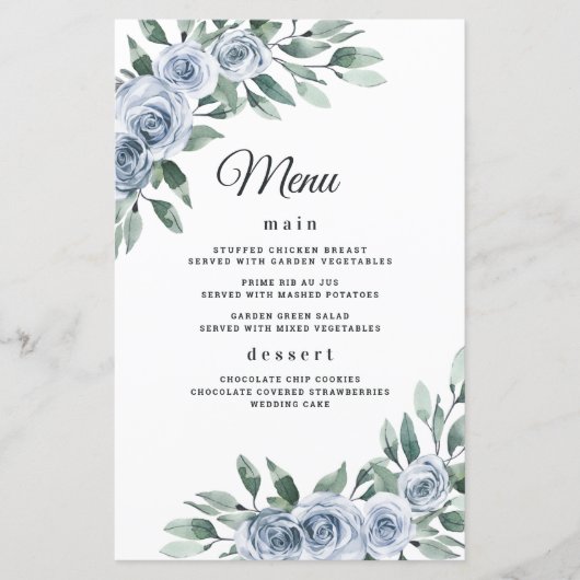 Dusty Blue Elegante Blumenkarten Boho Wedding (Vorderseite)