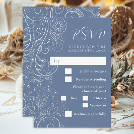 Dusty Blue Elegante Blumenküche RSVP Karte