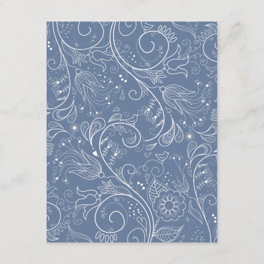 Dusty Blue Elegante Blumenzettel Begleitkarte (Rückseite)