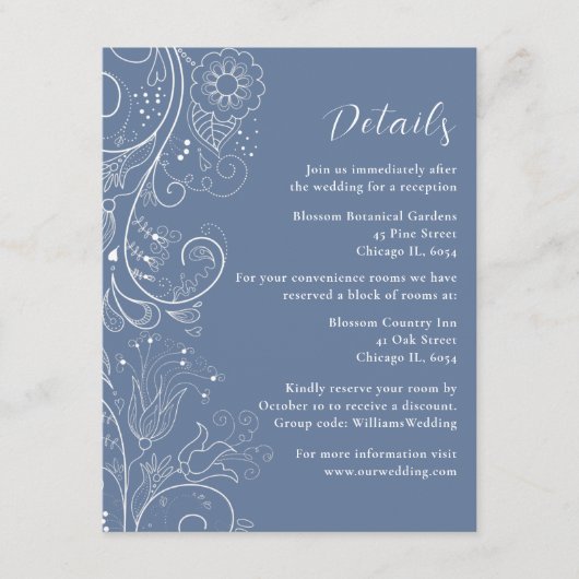 Dusty Blue Elegante Blumenzettel Begleitkarte (Vorderseite)