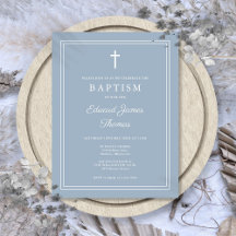 Dusty Blue Elegante Border Baptism Einladung