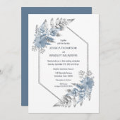 Dusty Blue Elegante Botanische Hochzeit Einladung (Vorne/Hinten)
