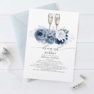 Dusty Blue Elegante Brunch und Bubbly Brautparty Einladung