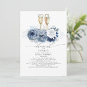 Dusty Blue Elegante Brunch und Bubbly Brautparty Einladung (Stehend Vorderseite)