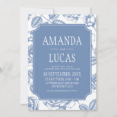 Dusty Blue Elegante Chinoiserie Wedding Einladung (Vorderseite)