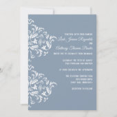Dusty Blue Elegante Damask Einladung (Vorderseite)