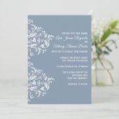 Dusty Blue Elegante Damask Einladung (Stehend Vorderseite)