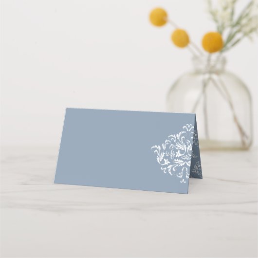 Dusty Blue elegante Damask Leere Platzkarten (Rückseite)
